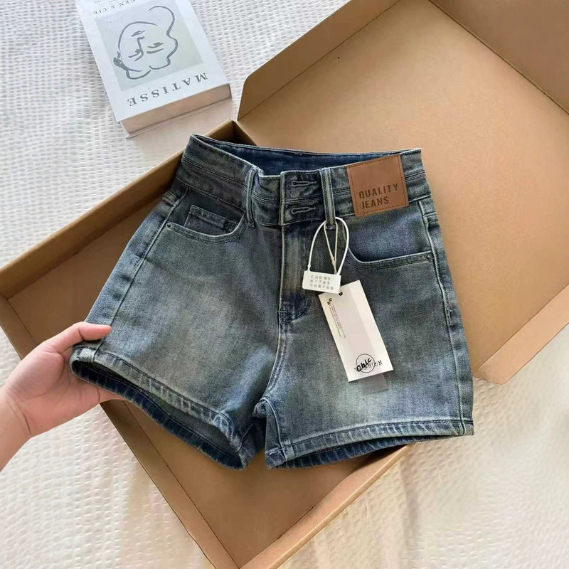 Vintage Denim Shorts for Women, Summer, Plus Size, High-Waisted, Stretchy, Hip-Covering, Slimming, Pear-Shaped Body, A-Line Wide-Leg Hot Pants Vintage Denim Shorts for Women, Summer, Plus Size, High-Waisted, Stretchy, Hip-Covering, Slimming, Pear-Shaped Body, A-Line Wide-Leg Hot Pants