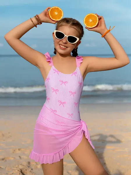 New Cross-Border Foreign Trade Children's Swimwear, European and American Style Bikini for Older Children, One-Piece with a Small Gauze Skirt, Two-Piece Swimsuit Set