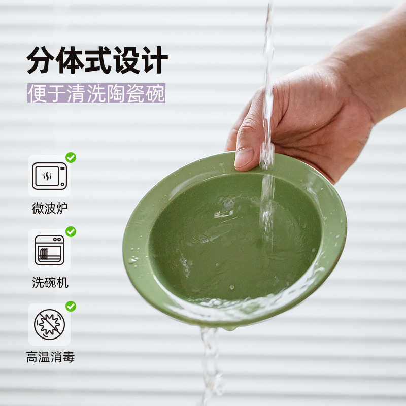 De cerámica de gran tamaño pequeño Cat Bowl Pet Bowl alto pie anti-golpe gato tazón de comida tazón de perro oblicua boca cuello protección beber sombrero de paja Tazón