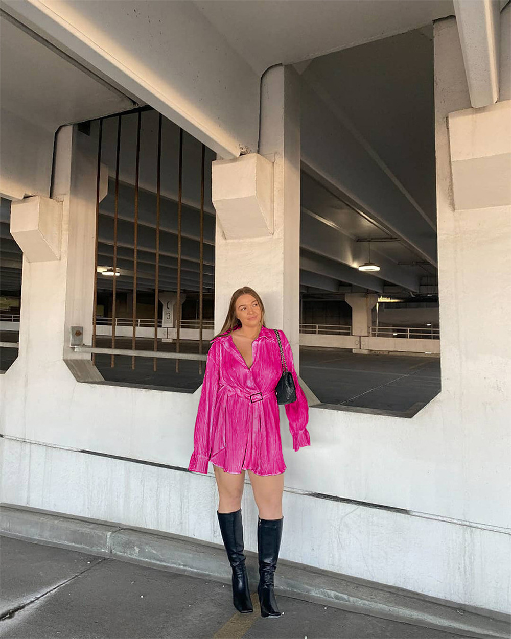 Women's Clothing 2024 women's new shirt collar fashion women's elastic waist pleated long sleeved lace up dress_mkmklike.com