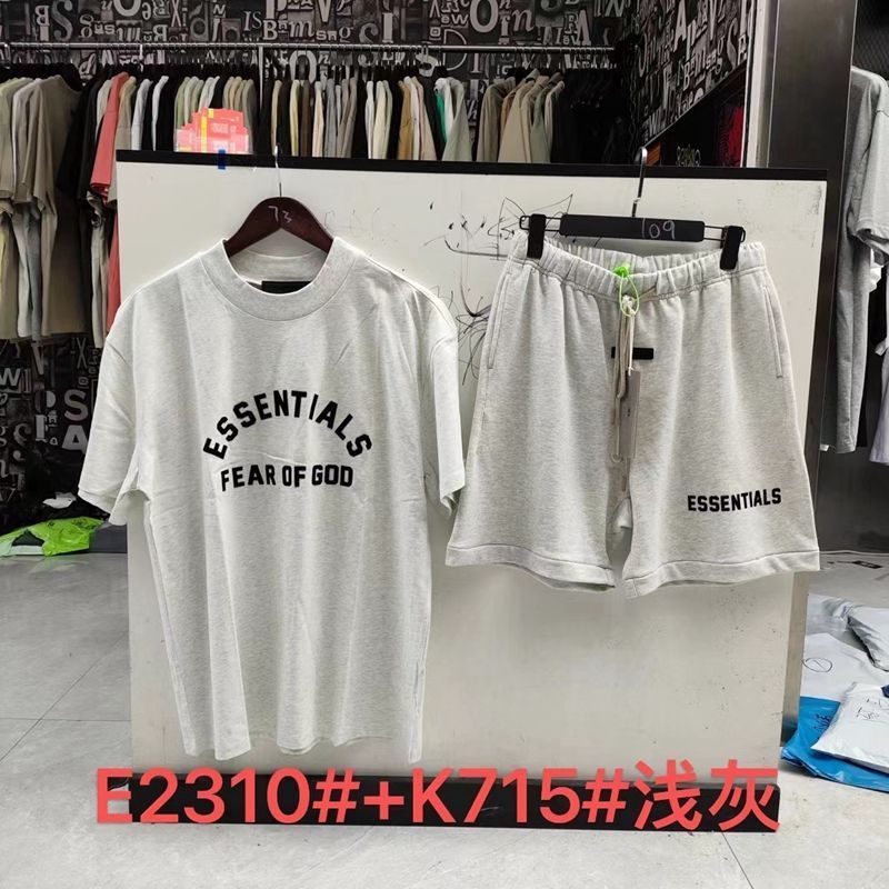 FOGESS Camiseta de cuello redondo, manga corta, camiseta de cuello de terry, pantalones cortos, set suelto, moda masculina, juventud, 18 - 24 años