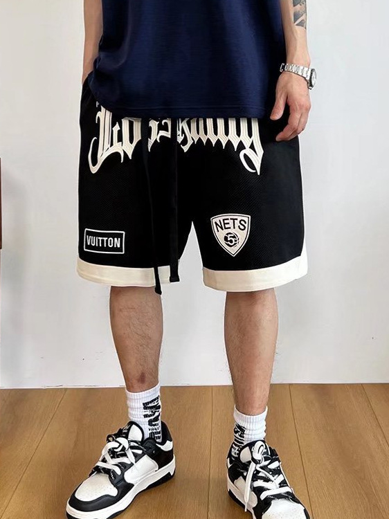 Nuevos pantalones cortos 2024 para hombre, marca de moda, color sólido, contraste simple, pantalones de chándal de cinco puntos rectos sueltos casuales