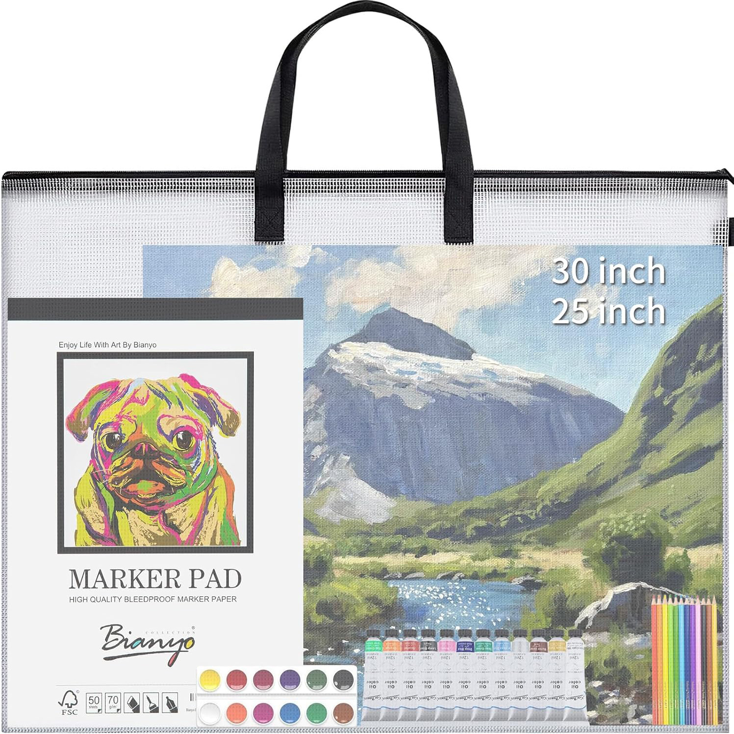 Mesh transparent large-capacity art portfolio tote bag, poster and drawing board storage bag, student sketching bag