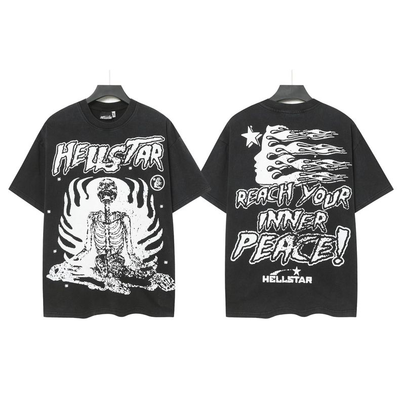 クロスボーダー Hellstar Tシャツ 2025年夏 欧米トレンドブランド レタープリント ゆったり半袖Tシャツ 男女兼用|undefined