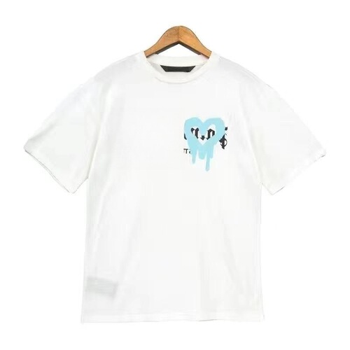 Cherry Pop Palm Angel Inkjet Letter Print Crew Neck T-Shirt for Men and Women