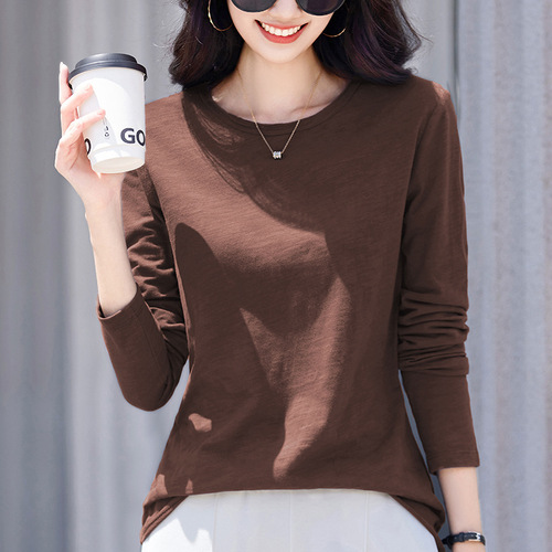 Women's Loose Fit Long Sleeve T-Shirt 2025 Spring New Simple Casual Top Blouse Base Shirt