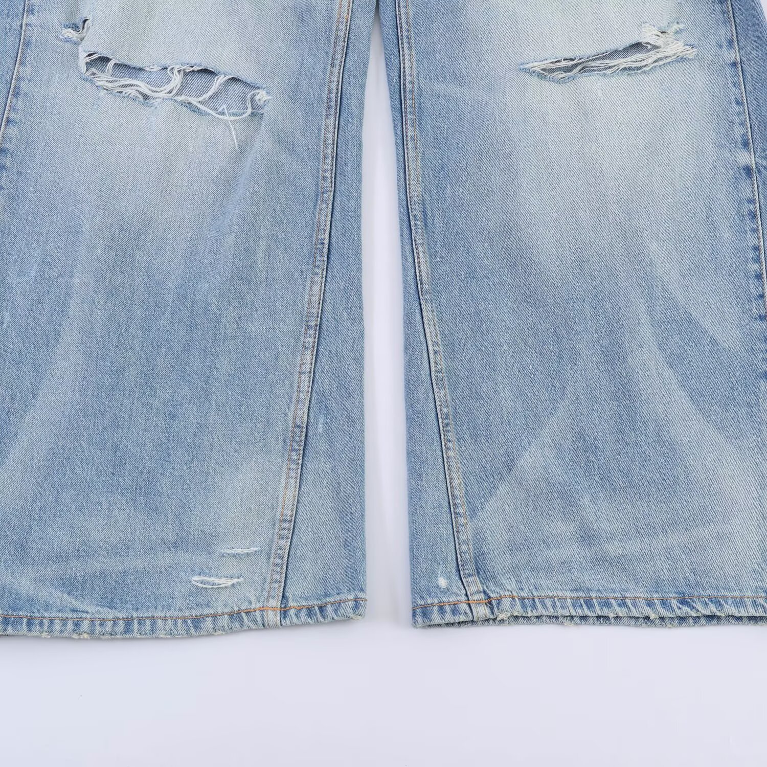 Women's Distressed Mid-Rise Relaxed Fit Wide-Leg Jeans, Ripped Denim Pants For Casual Street Style Comfortable Mid-Rise Relaxed Waistband_ecoleips.com