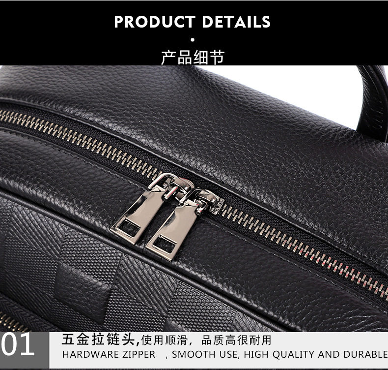 Ba lô nam da bò thật sức chứa lớn, ngăn laptop 16 inch, kiểu dáng sọc, dùng đi làm và du lịch — Màu đen chi tiết 14