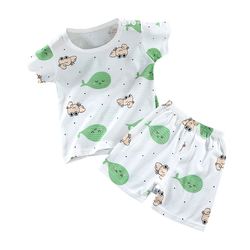 Pijamas para niños traje de manga corta homewear Bebé Ropa de aire acondicionado niños pequeños y medianos ropa de verano delgada de algodón flameado