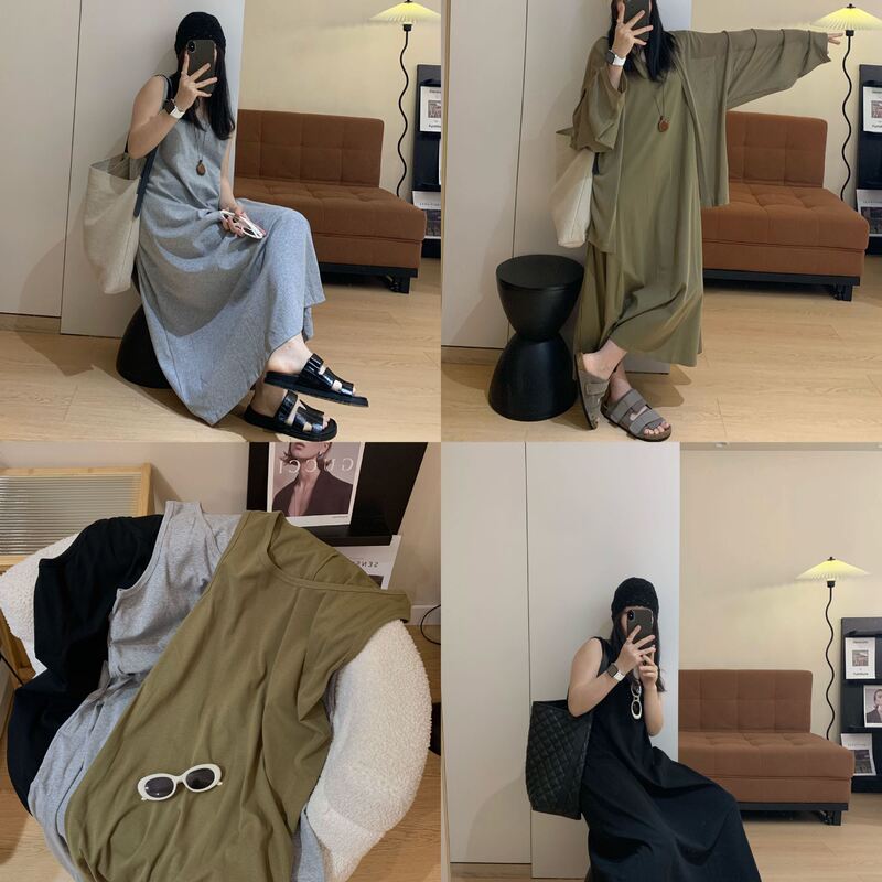 Retro Simple Loose-Fitting Oversized Slimming Tank Dress Cotton Dress for Women Summer New Sleeveless Base Dress Mid-Length Retro Simple Loose-Fitting Oversized Slimming Tank Dress Cotton Dress for Women Summer New Sleeveless Base Dress Mid-Length