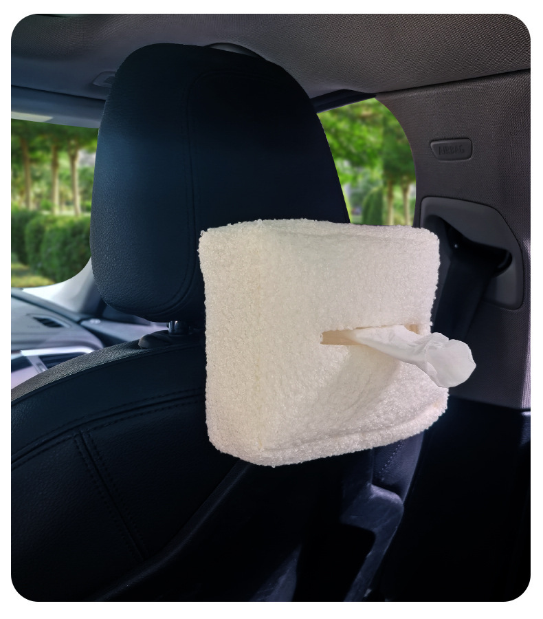 Lamb Velvet Car Tissue Box, High-End Sun Visor, Simple Hanging Car Tissue Box, Cute Ornament Tissue Bag