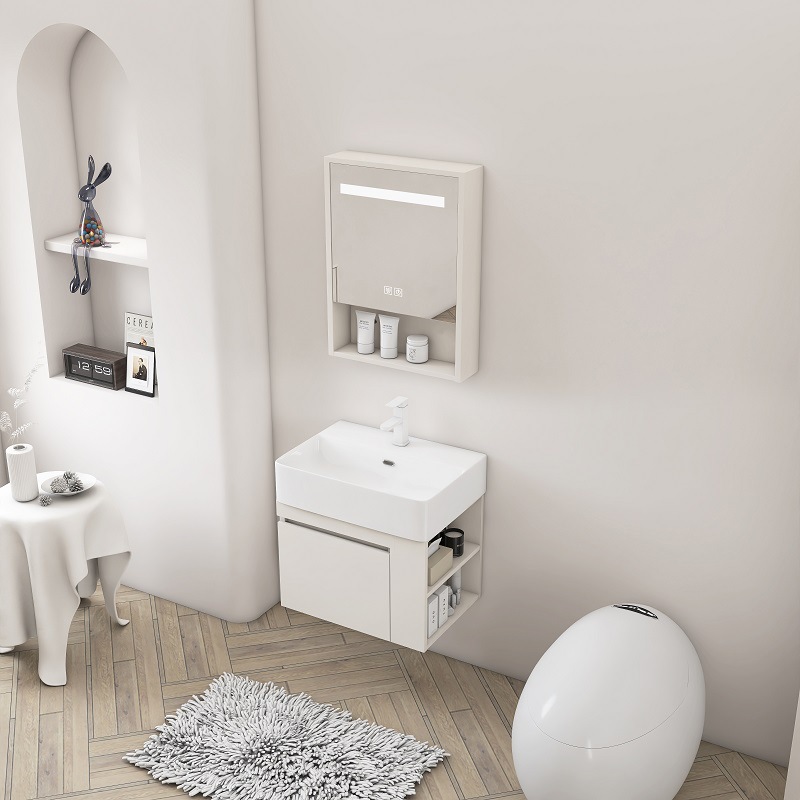 gabinete de baño de madera sólida de casa pequeña gabinete de lavabo de baño combinación lateral de almacenamiento lavabo lavabo color crema