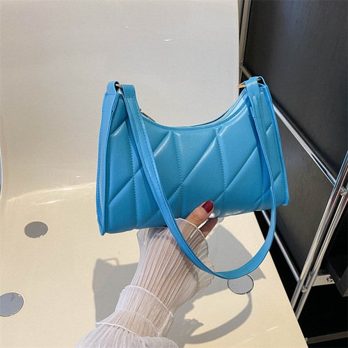 Solid Color Simple Western Style Diamond Embroidery Thread Shoulder Bag Women's  Summer Textured Underarm Bag Travel Small Square Bag Trendy