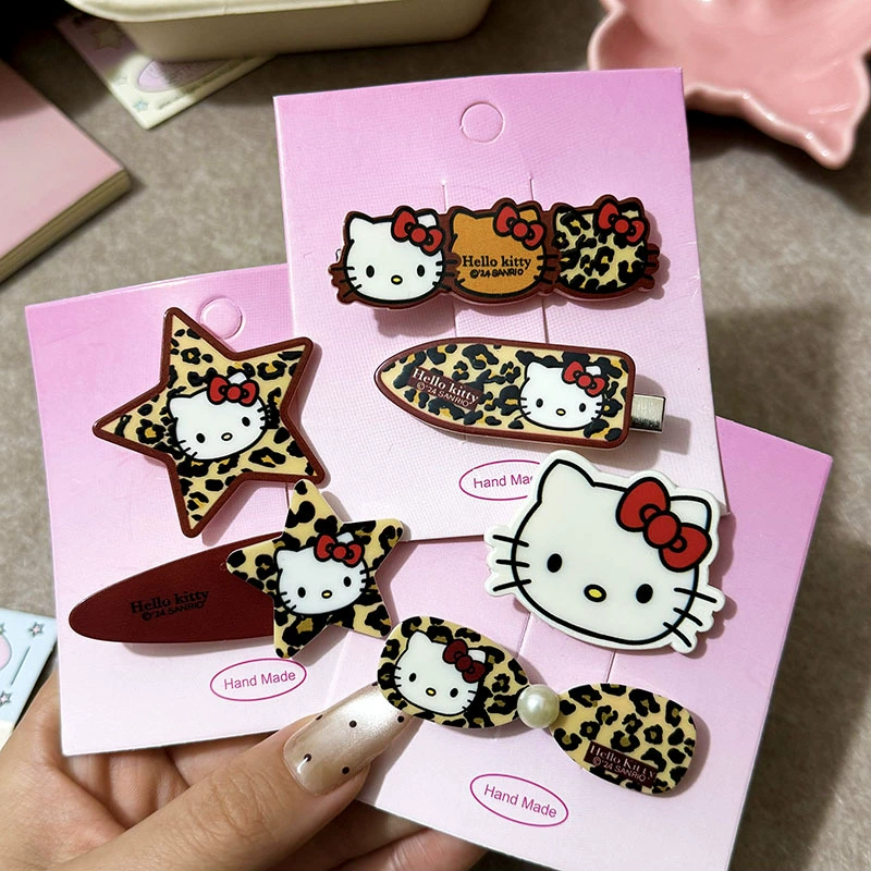 Клипсы для волос с принтом леопарда Hello Kitty, звезда с пятью лучами и гнездовой стиль, для детей 2,5 см