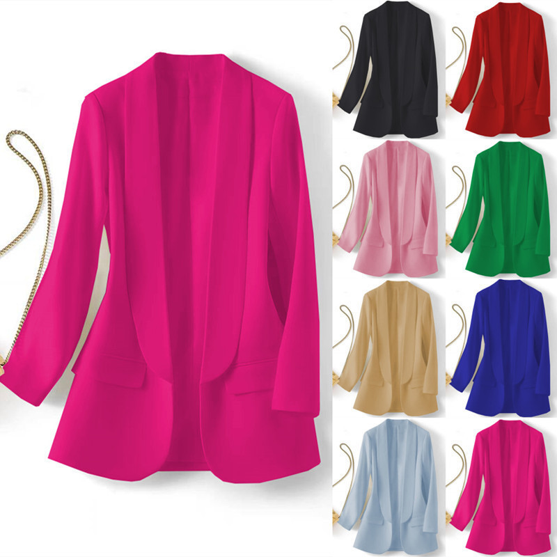 Foreign Trade Amazon Hot-Selling Spring and Autumn Elegant Commuter Solid Color Lapel Long-Sleeve Blazer Korean Style Jacket for Women