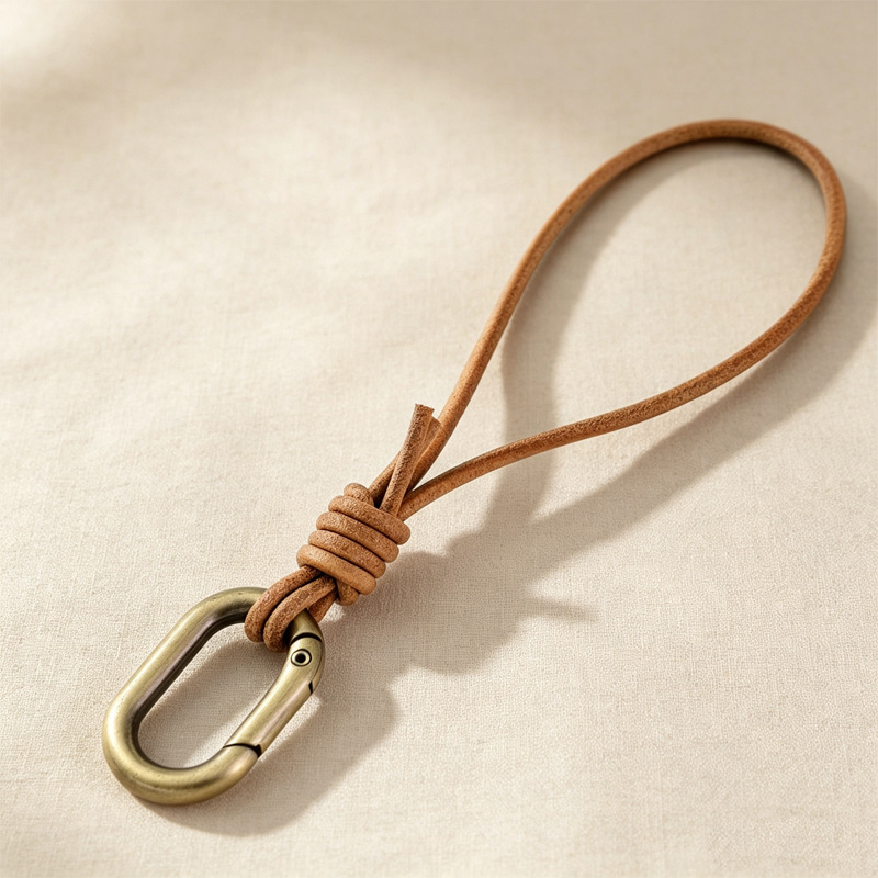 Handmade leather cord oval keychain strap genuine leather wrist strap car key pendant promotional gift