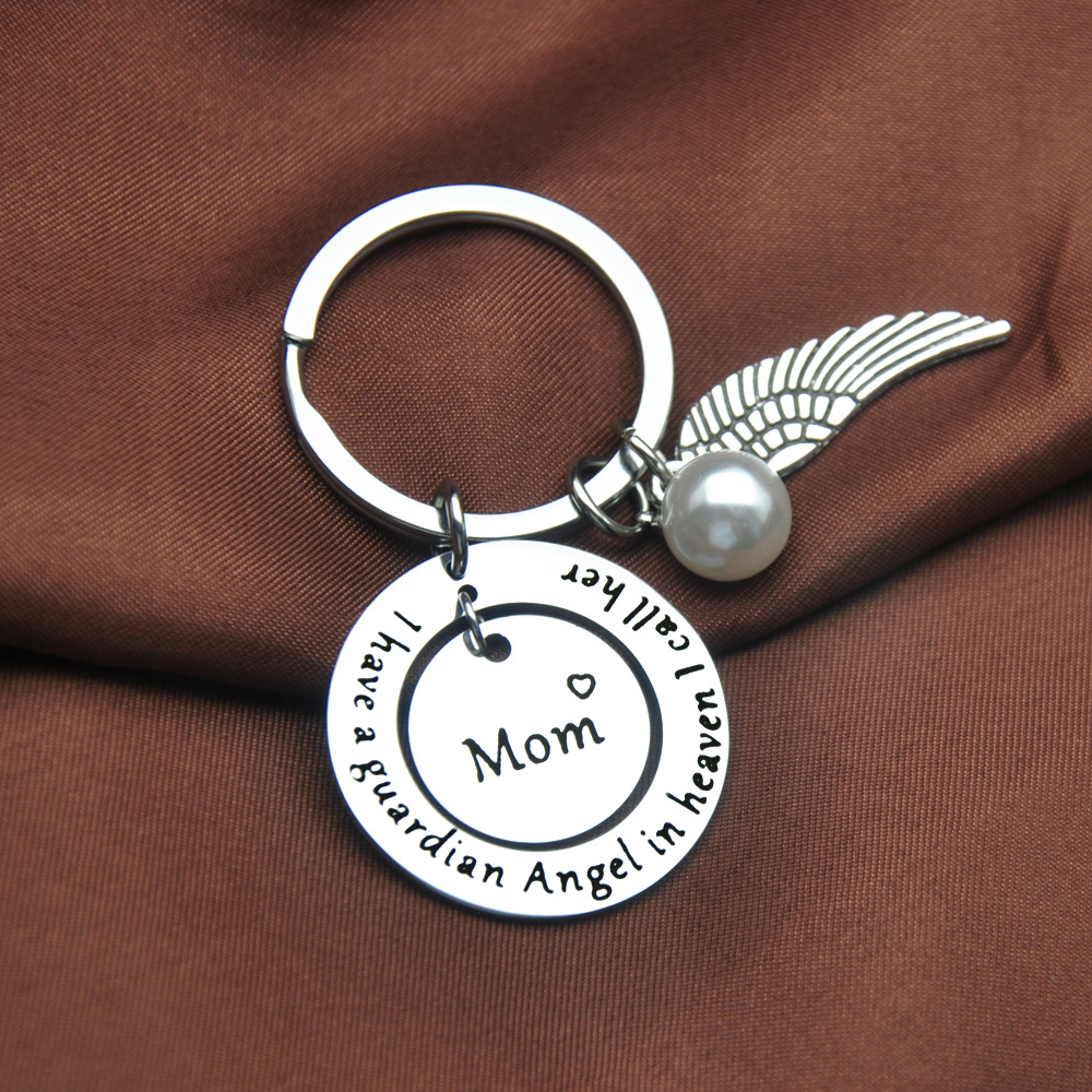 Simple Style Letter Wings 201 Stainless Steel Zinc Alloy Stoving Varnish Polishing Artificial Pearls Mother'S Day Father'S Day Unisex Keychain Bag Pendant display picture 7