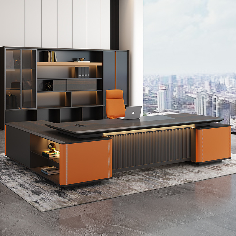 Light Luxury and High-End Office Desk Boss Desk and Chair Combination Simple Modern President Executive Desk Leadership Office Furniture