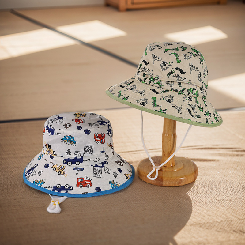 儿童帽子宝宝夏季防晒网布透气防紫外线调节恐龙动物3-8渔夫帽