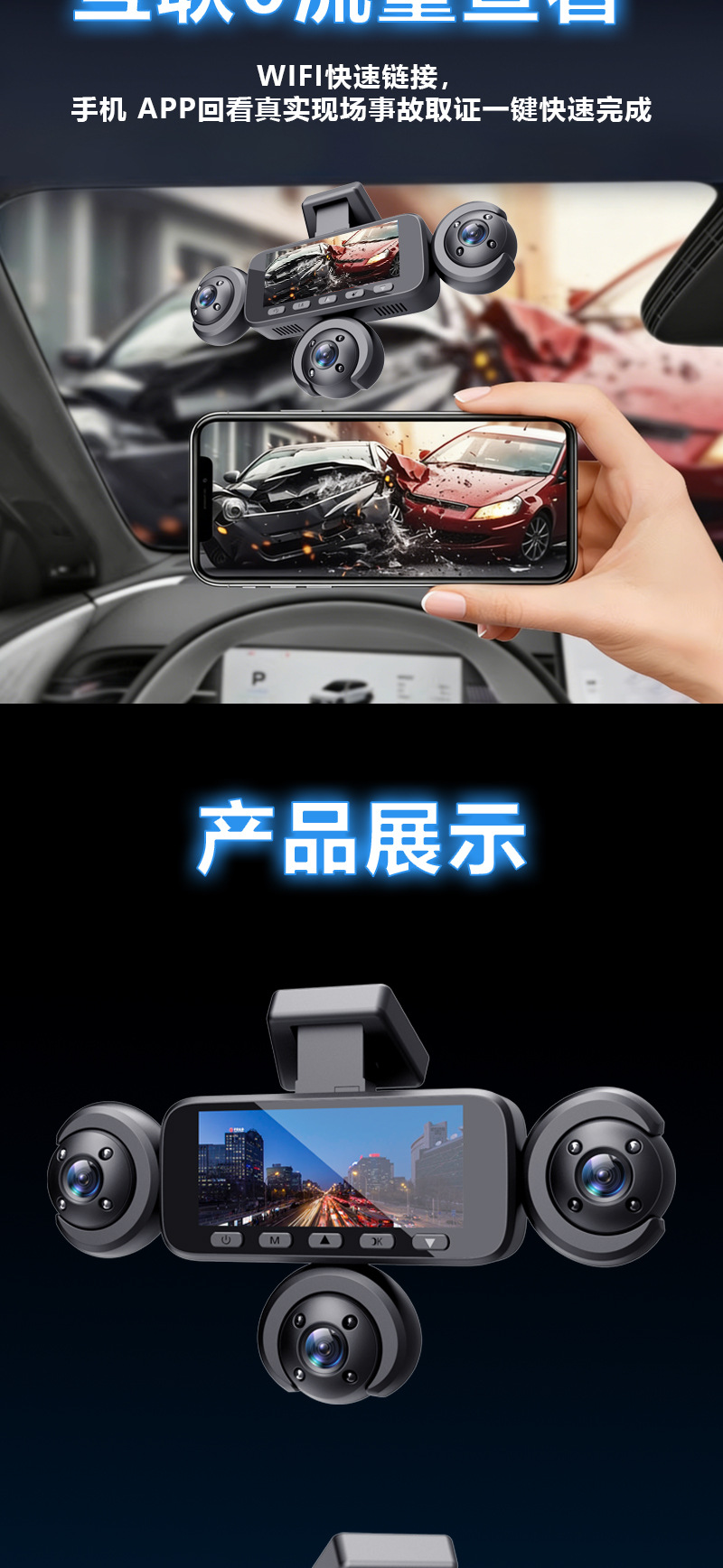 2026 New Model Five-Lens 360° Panoramic Recording Dashcam with Ultra-Clear Night Vision, WiFi Connectivity, and Reverse Camera