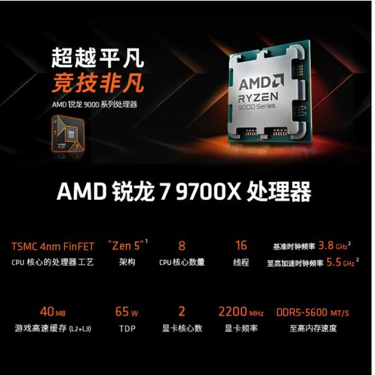 Подходит коробка Ryzen 7 9700X для игры черный мифический Гоку живой сборки процессор CPU