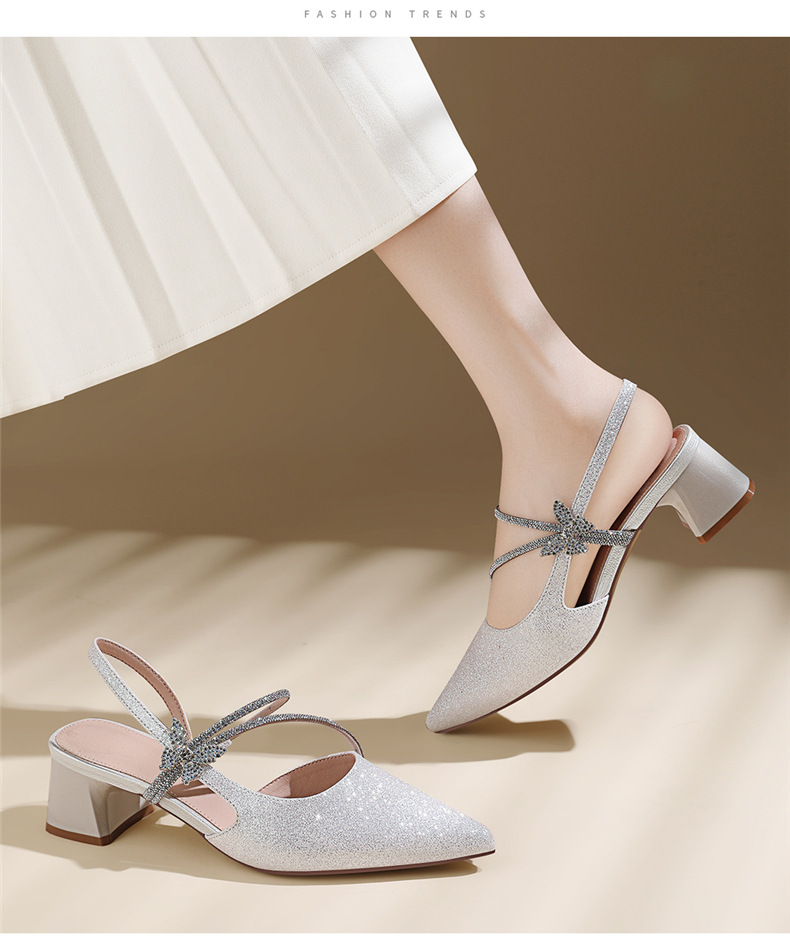 Sandal cao gót nữ mũi nhọn quai ngang Mary Jane Pháp gót dày 9 cm — 7126 vàng, 7126 bạc chi tiết 14