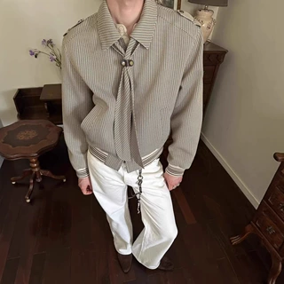 老钱风穿搭千鸟格夹克外套男女秋季复古格子翻领短宽上衣灰色
