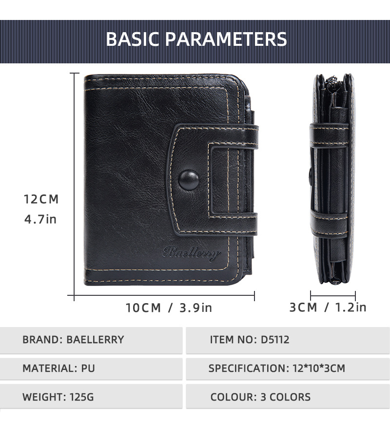 93g Weight Polyester Lining Material Buckle Closure Type Small Wallets Bags Type 1 Piece Quantity Business, Daily Occasion Pu Leather Material Solid Color Pattern All Seasons Season Men's Gender Sewing Thread Design Simple Style, Commute Style Square Shape Men's Solid Color Pu Leather Buckle Small Wallets 19