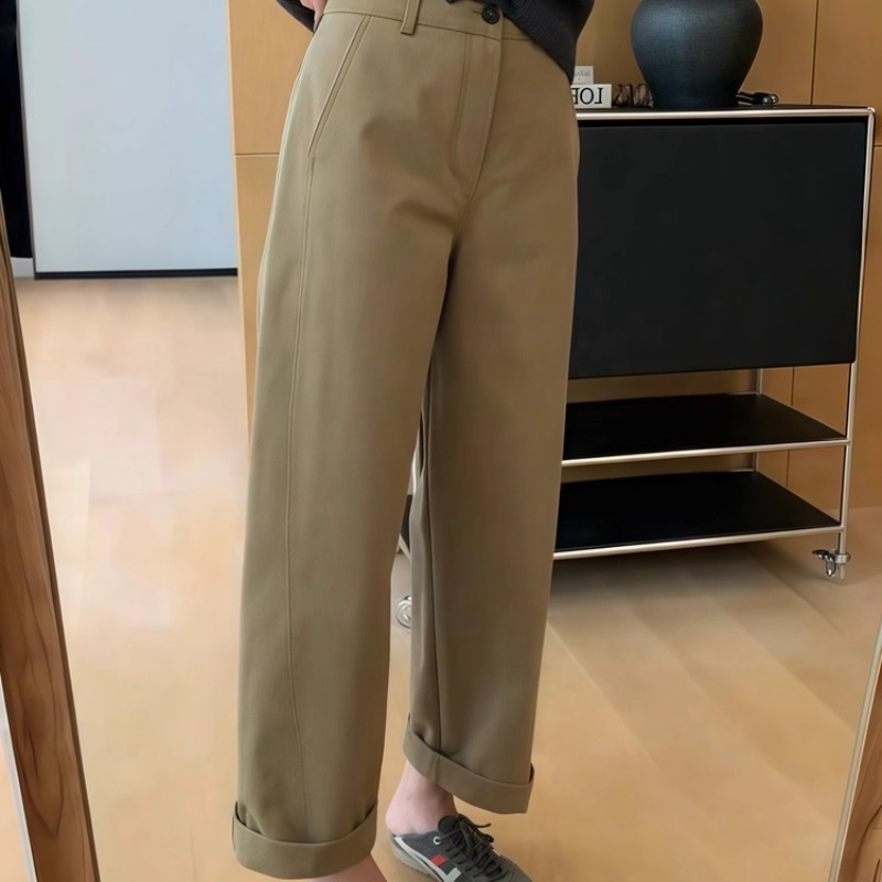 九分阔腿裤女秋季宽松高腰显瘦休闲百搭小个子窄版直筒裤老爹裤|undefined