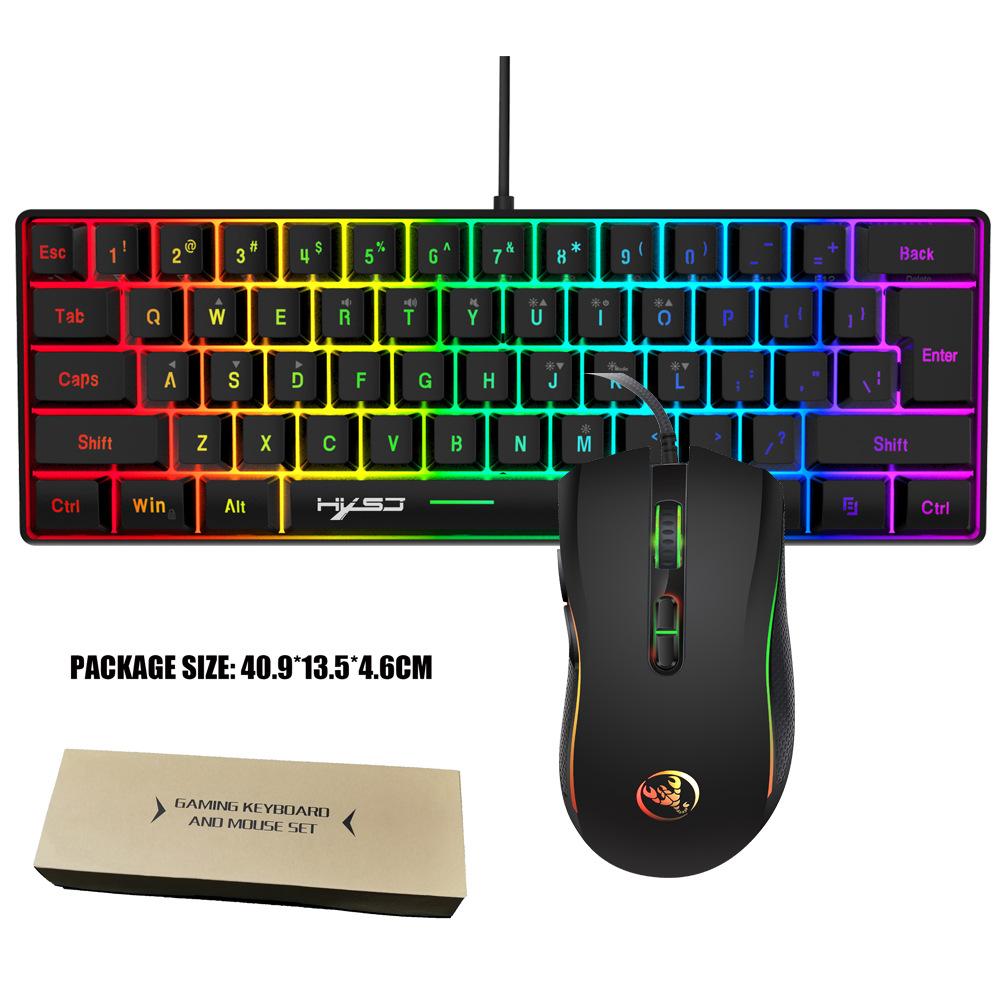 Noul set de tastaturi cu fir cu 61 de taste mouse-ul de gaming iluminat tastatură pentru jocuri de birou_voghion.com