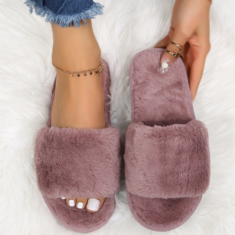 Women's Casual Solid Color Round Toe Slides Slippers Plush Slippers display picture 3