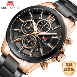 MINI FOCUS品牌男表机械风绿面六针机芯日历夜光防水精钢带0237G