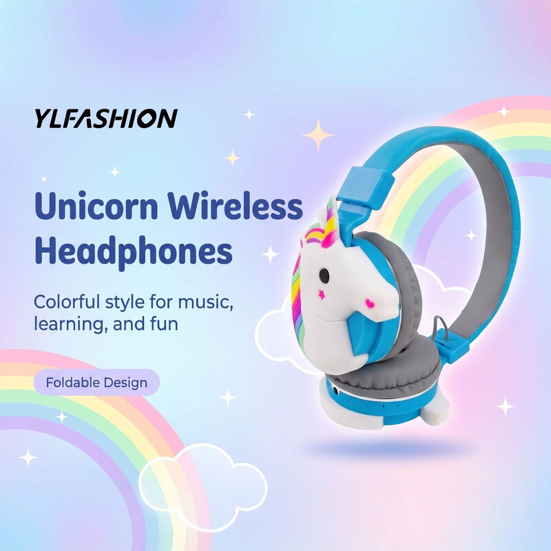 Cross-border children's unicorn Bluetooth headphones, over-ear wireless, cartoon design, cute, foldable, suitable for students to use for studying and making calls