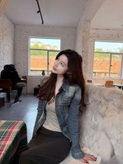 2025早秋美式鱼骨复古chic修身衬衫新款牛仔翻领短款外套修身显瘦