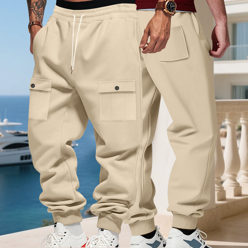 Cross-Border New American Style Autumn and Winter Men's Heavyweight Warm Fleece-Lined Sports Cargo Pants Outdoor Casual Large Size Loose Sweatpants