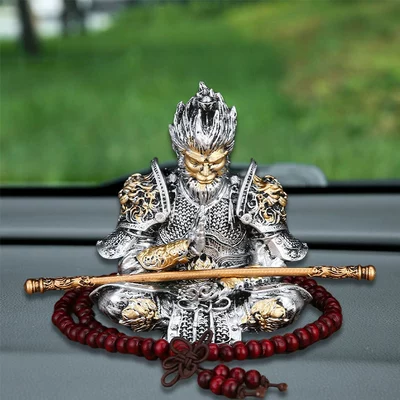 Posture, Living Room Tea Table Decoration, Car ornaments - cbw-8-silver-and-gold-wukong-buddha-beads-two-color