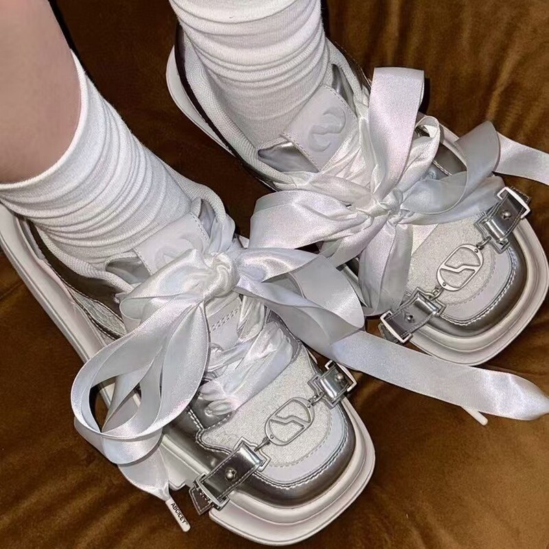 Silver Swan Sneakers for Women 2024 Summer New Model Celebrity Style Thick-Soled Height-Increasing High-End Trendy Versatile Casual Shoes Trendy Brand