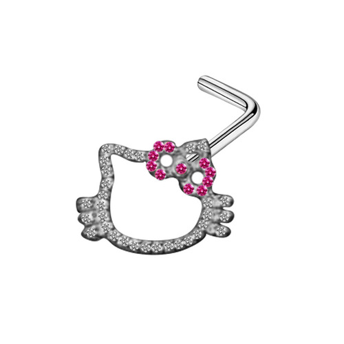 European and American cross-border cute hollow diamond cat head nose nail heart-shaped zircon nose ring stainless steel nose piercing jewelry