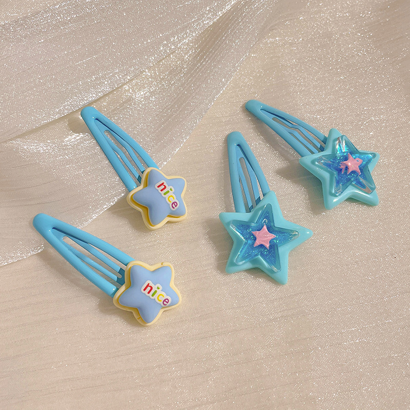 Dopamina azul Linda estrella sin costuras clip pequeño clip para niños flequillos laterales de pico de pato horquilla