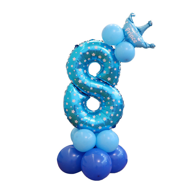 0-9 cumpleaños digital globo columna bebé un mes de edad diseño carretera globo fiesta decoración corona película de aluminio