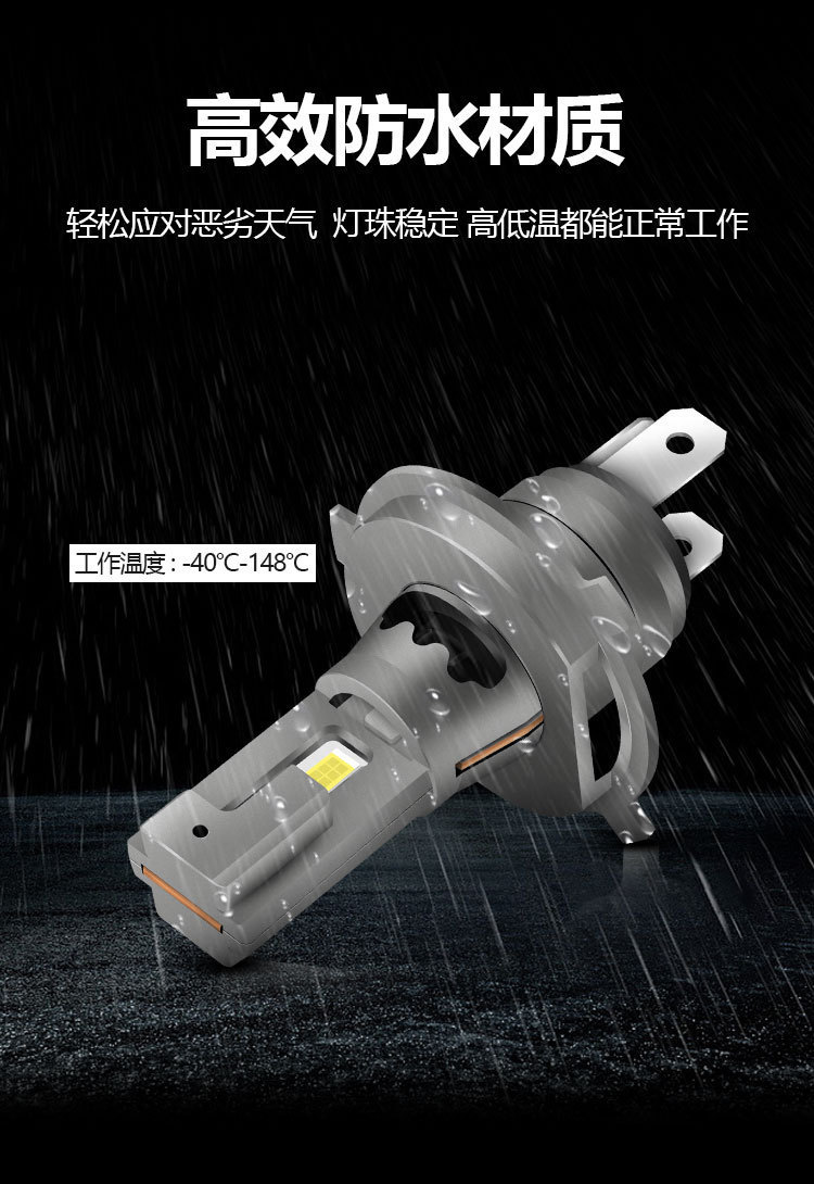 Cross-Border H4 Car Led Headlights 1:1 Design with Fan High-Brightness Plug-In Mini Led Headlights Far and Near Integrated