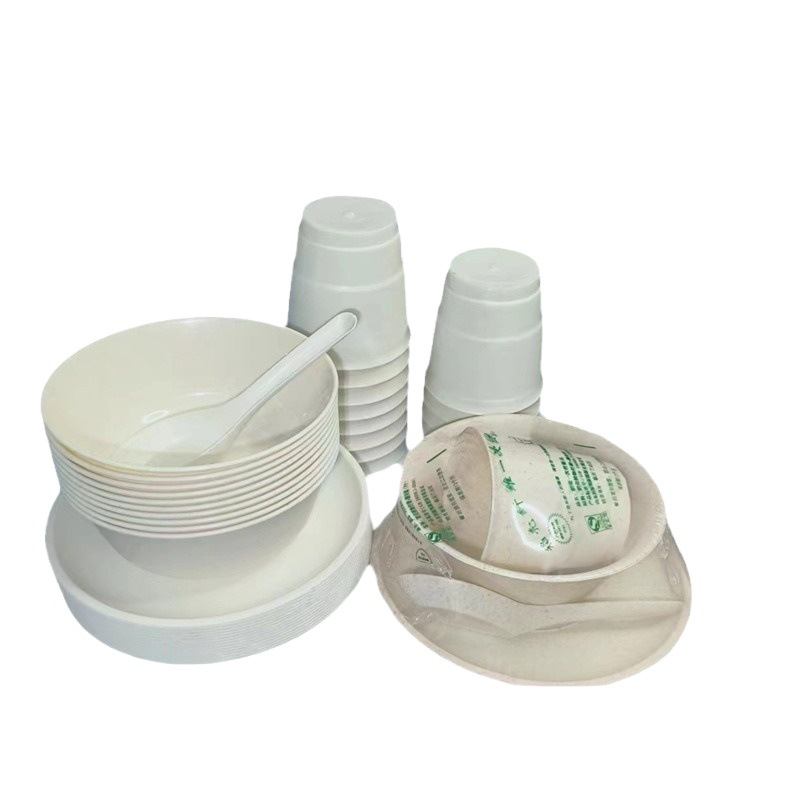 Disposable rice husk tableware four-piece set banquet home festive dishes wedding disposable bowl set Wholesale