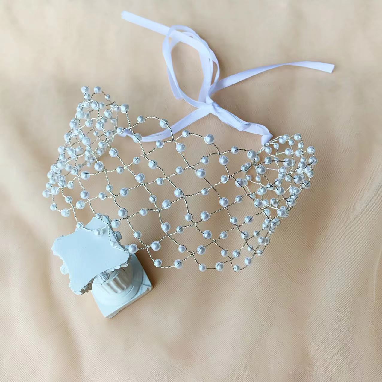 Fashion Solid Color Iron Pearl Hair Band