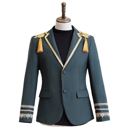 male singer dark green palace style double-breasted jazz dance suit palace host band  party guest stage performance clothing