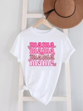 Cute Leopard Letter Mom Mama Print Summer Women Short Sleeve