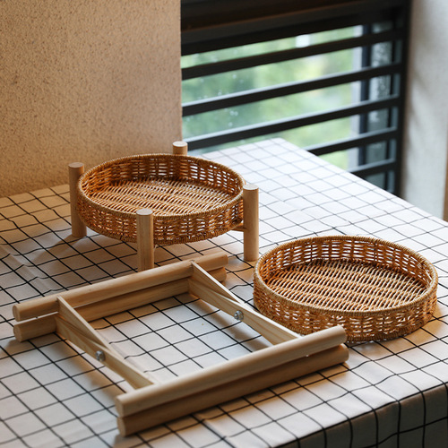 Handmade imitation rattan double-layer fruit plate Japanese-style home living room snack basket afternoon tea snack plate display stand