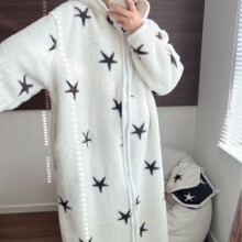 【实拍】鸿楠行走的被窝五角星毛绒拉链睡衣厚保暖家居服睡袍连帽