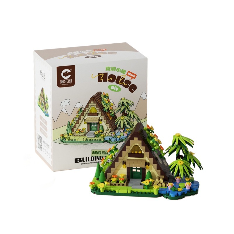 Bloques de construcción de paisajes callejeros compatibles con cuatro pequeñas casas de construcción de cabaña alta paisaje arquitectónico juguetes de puzzle para niños regalos del 1 de junio