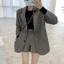 韩国chic春季复古气质两粒扣西装外套 +高腰阔腿休闲短裤3色