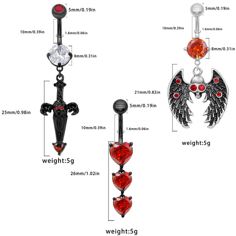 Halloween Ghost Head Belly Button Ring Demon Bat Zircon Jewelry_voghion.com